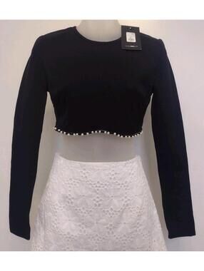 NWT Fashion Nova Audrey Crop Top Only in Black Pearl Trim Sz S